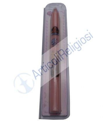 Candela rito del  Battesimo femmina Colore Rosa in astuccio trasparete