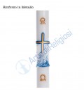 Cero Pasquale in cera bianca con rinforzo Decor. pesci argento e sfondo Blu
