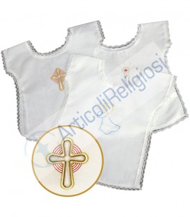 Vestina o Camicino per il rito del battesimo con decoro ricamato  della Sacra Croce